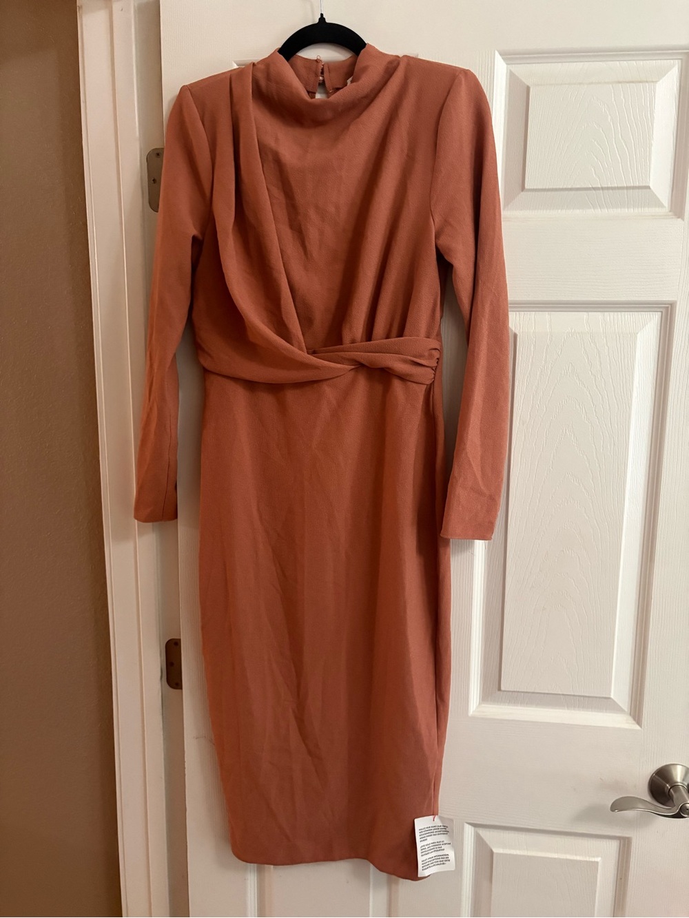 NEW ASOS Design high neck midi dress long sleeve office contemporary brown 6